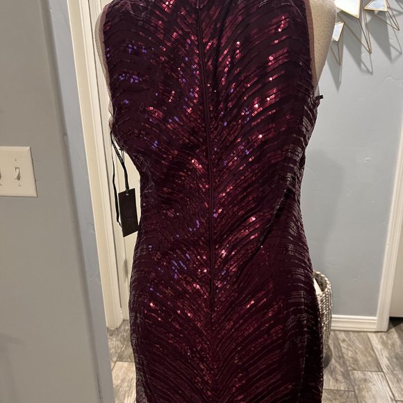 COPY - Vince Camuto Burgundy Sequin Cocktail Party Dress Size 14 Sleeveless Shi… - Picture 2 of 5